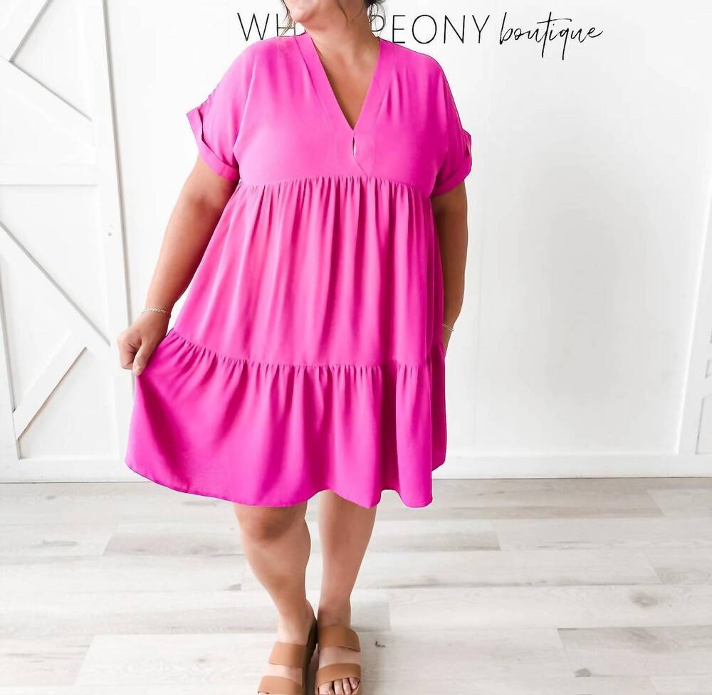 NEW SHE + SKY caroline v-neck tiered dress in magenta